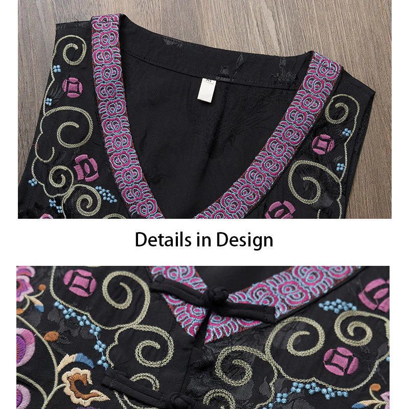 Buddha Stones Vintage Frog-Button Embroidery Purple Flower Tang Suit Design Sleeveless Vest (Extra 30% Off | USE CODE: FS30)