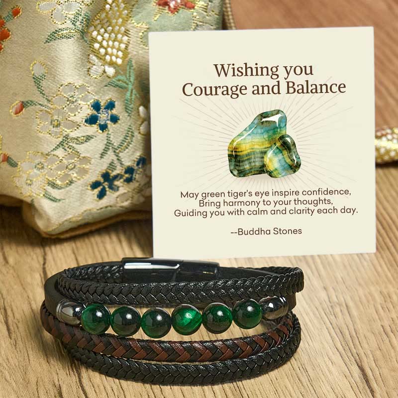Buddha Stones Wishing You Courage and Balance Green Tiger Eye Bracelet Includes Gift Message Card