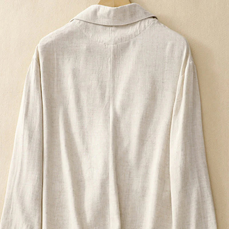 Buddha Stones Women's Cotton Linen Frog-Button Long Sleeve Jacket With Pockets