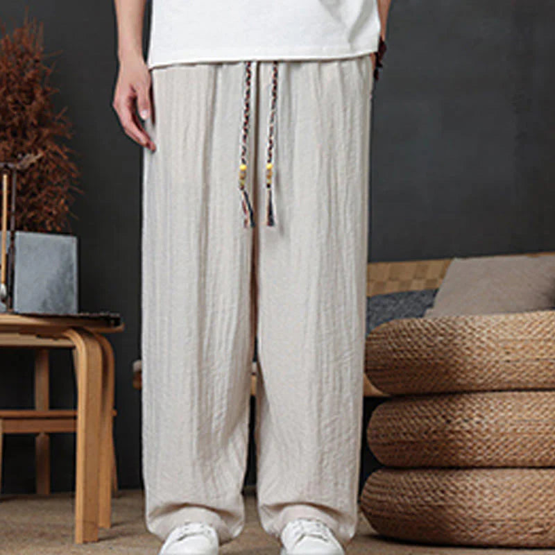 Buddha Stones Casual Plain Color Drawstring Design Men's Pants With Pockets