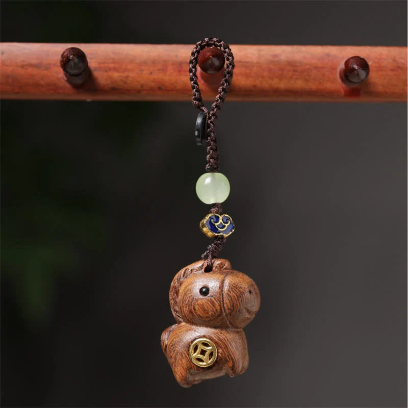 Buddha Stones Hoping You Have a Joyful Year Year of the Horse Rainbow Eucalyptus Small Leaf Red Sandalwood Key Chain Includes Gift Message Card
