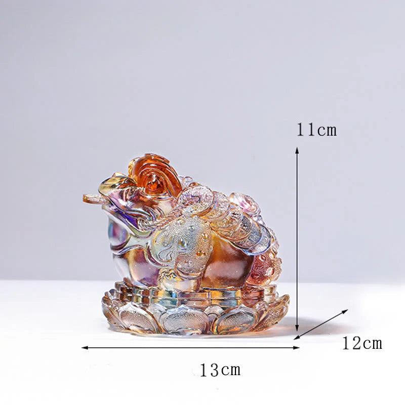 Buddha Stones Feng Shui Frog Coins Handmade Liuli Crystal Art Piece Wealth Home Office Decoration
