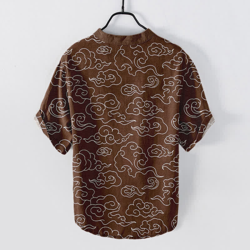 Buddha Stones Cotton Cloud Pattern Men's Short Sleeve Half Button Shirt