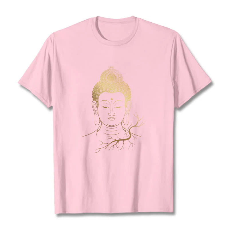 Buddha Stones Golden Meditation Buddha Head Tee T-shirt