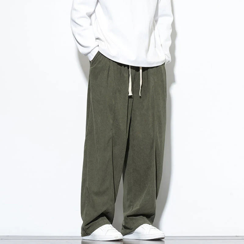 Buddha Stones Plain Drawstring Pure Cotton Corduroy Men's Harem Pants With Pockets