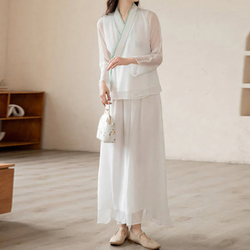 Buddha Stones Retro Prayer Zen Spiritual Meditation Practice Chiffon Clothing Women's Set
