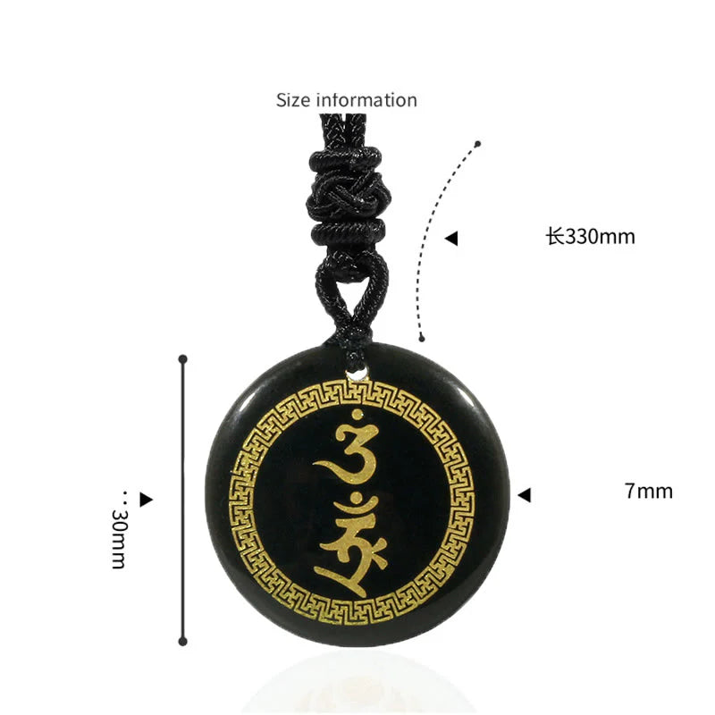 Buddha Stones Surrounding Protection Mantra Natural Various Crystal Black Obsidian Fulfilment Necklace Pendant
