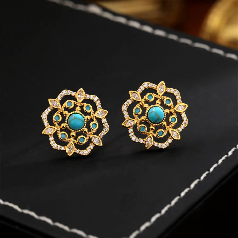 Buddha Stones Octagonal Compass Zircon Copper Balance Stud Earrings