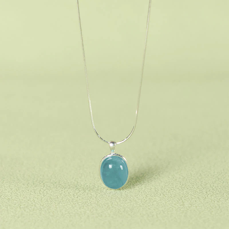 Buddha Stones 925 Sterling Silver Aquamarine Healing Clavicle Chain Necklace Pendant