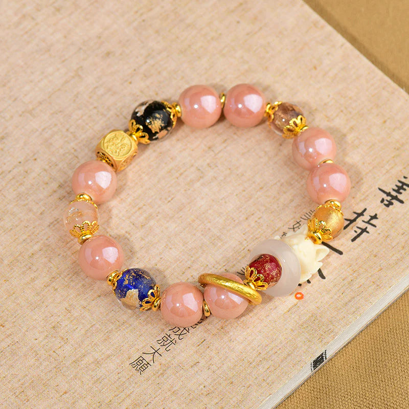 Buddha Stones Tibetan Incense Ash Liuli Glass Bead Luck Protection Nine Tailed Fox Bracelet