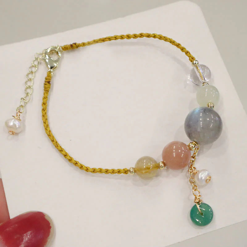 Buddha Stones Moonstone Sunstone Beads Peace Buckle Charm Healing Bracelet