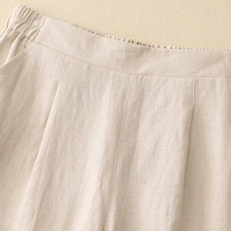 Buddha Stones Women's Spring Plain Simple 7-8 Length Cotton Pants With Pockets