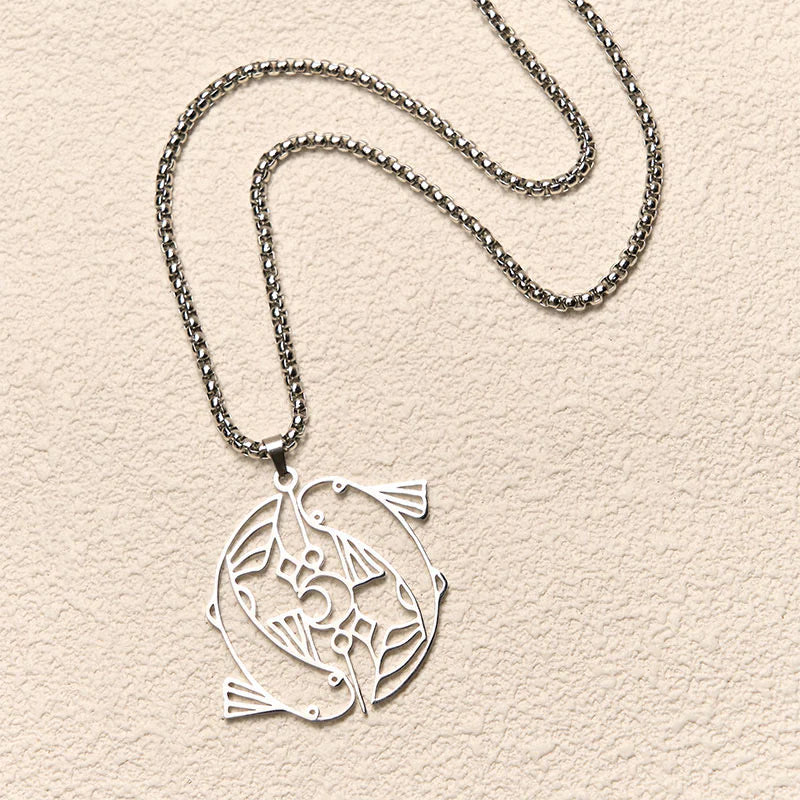 Buddha Stones Vintage Koi Fish Hollow Design Stainless Steel Luck Necklace Pendant