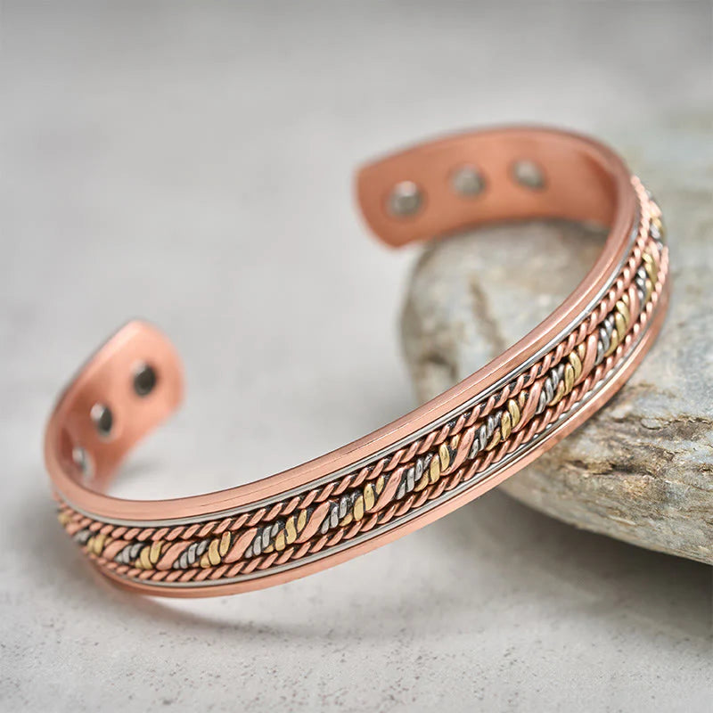 Buddha Stones Retro Open Twisted Copper Balance Luck Cuff Bracelet Bangle