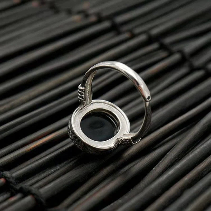 Buddha Stones Natural Black Onyx Adjustable Protection Ring