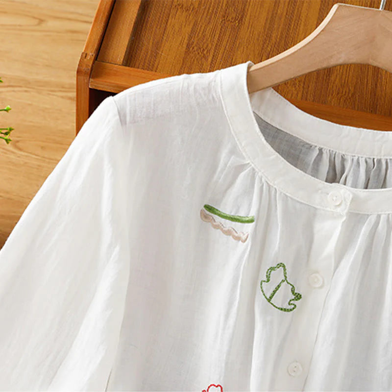 Buddha Stones Coral Gourd Pattern Crew Neck Half Sleeve Women's Polyester Shirt