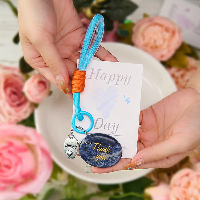 Buddha Stones Thank You Gifts Natural Sodalite Calm Key Chain Hanging Decoration