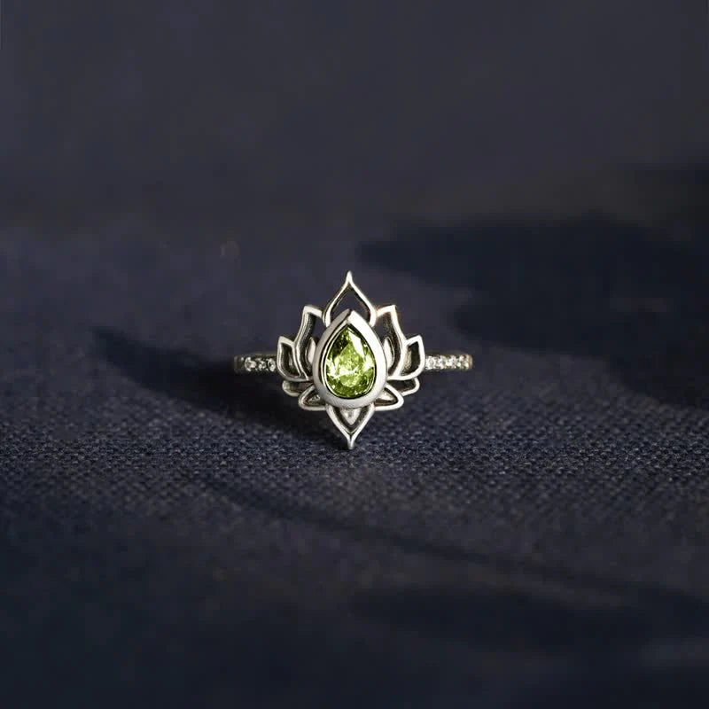 Buddha Stones Sterling Silver Lotus Zircon Blessing Protection Ring
