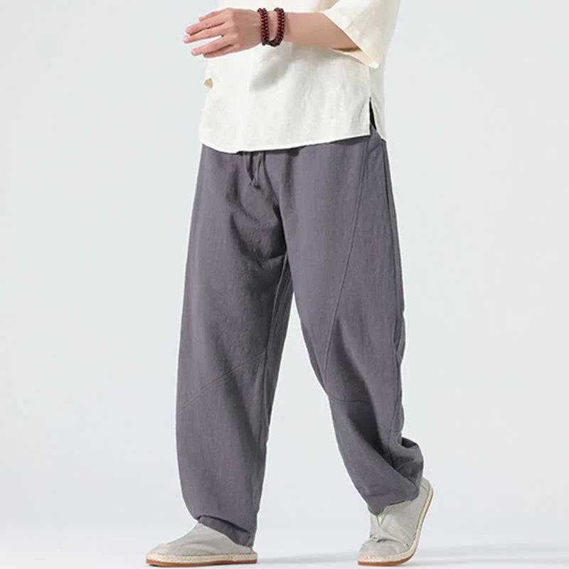 Buddha Stones Spring Pure Color Men's Cotton Drawstring Pants With Pockets