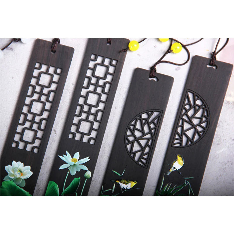 Buddha Stones Green Lotus Bamboo Oriole Ebony Wood Bookmarks With Gift Box (Extra 35% Off | USE CODE: FS35)