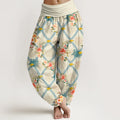 Buddha Stones Cotton Rose Geometric Colorful Flower Pattern Women's Elastic Waist Harem Pants