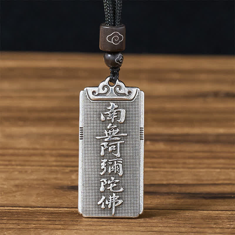 Buddha Stones Copper Plated With Silver Namo Amitabha Rope Luck Necklace Pendant