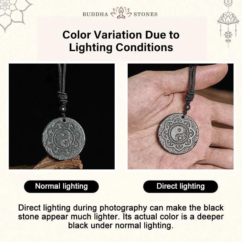 Buddha Stones Tai Chi Yin Yang Symbol Authentic Shungite Stone Inner Strength Necklace Pendant