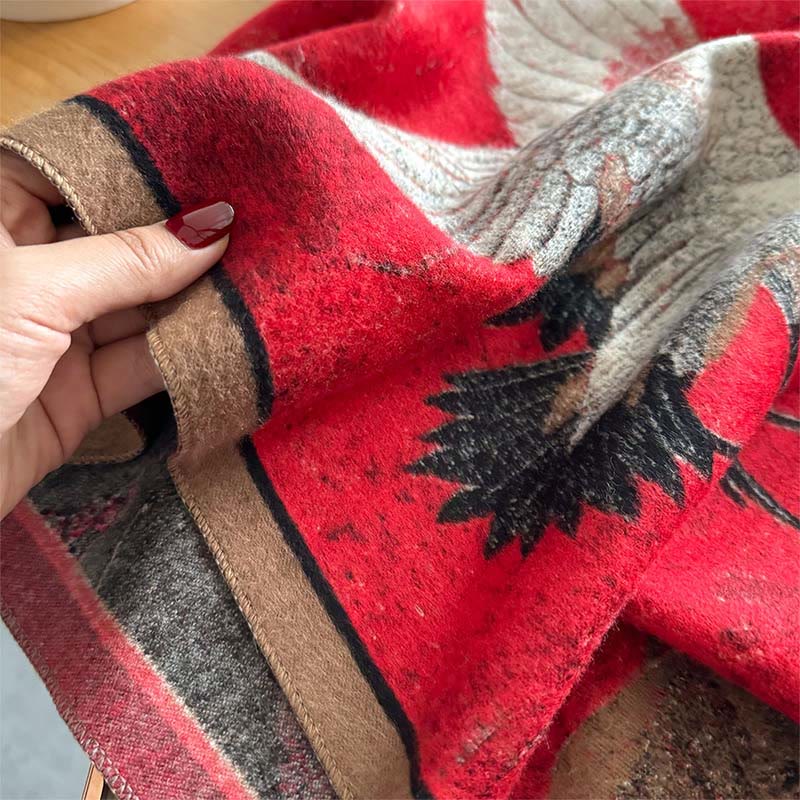 Buddha Stones Fall Crane Lotus Plum Blossom Pattern Tassels Cozy Soft Scarf Shawl