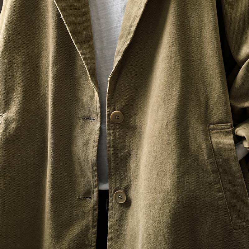 Buddha Stones Spring Fall Buttons Lapel Collar Long Sleeve Mid-length Cotton Women's Jacket With Pockets