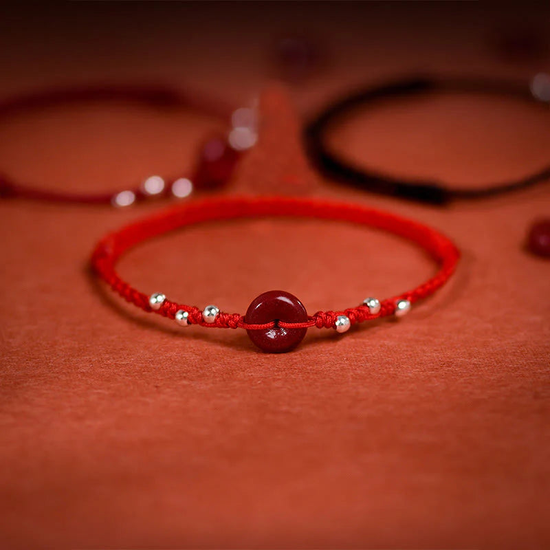 Buddha Stones Cinnabar Peace Buckle Handmade String Adjustable Blessing Bracelet Anklet