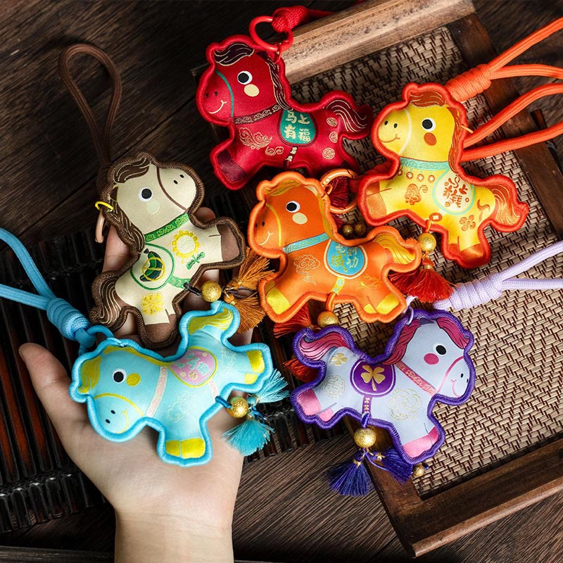 Buddha Stones Year Of The Horse Various Color Embroidery Tassel Prosperity Key Chain