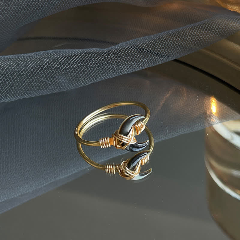 Buddha Stones Natural Tridacna Stone Moon 14K Gold Blessing Ring (Extra 30% Off | USE CODE: FS30)