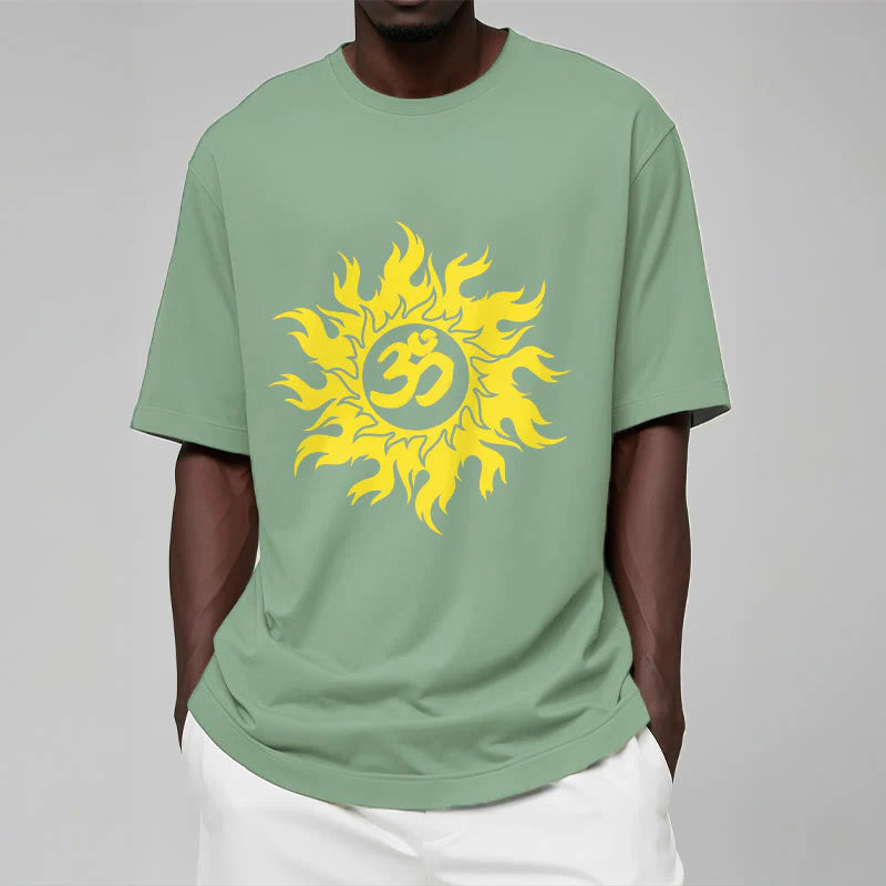 Buddha Stones OM Mantra Sanskrit Gold Sun Tee T-shirt