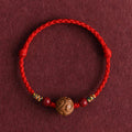 Buddha Stones Carved Auspicious Pattern Natural Peach Wood Rope Luck Bracelet