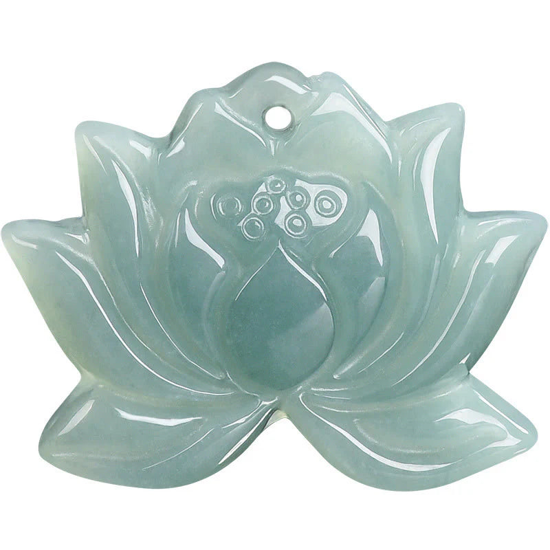 Buddha Stones Lotus Flower Pattern Carved Jade Prosperity Necklace Pendant