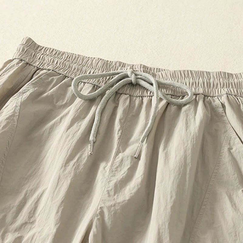 Buddha Stones Summer Vintage Plain Drawstring Cuffed Women's Pants With Pockets