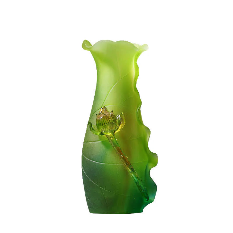 Buddha Stones Feng Shui Lotus Handmade Liuli Crystal Art Piece Home Office Offering Decoration