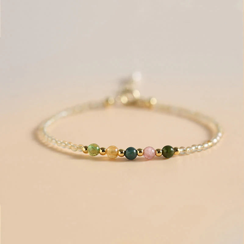 Buddha Stones 2.5mm Ultra-thin Citrine Tourmaline 14K Gold Filled Copper Beads Prosperity Bracelet