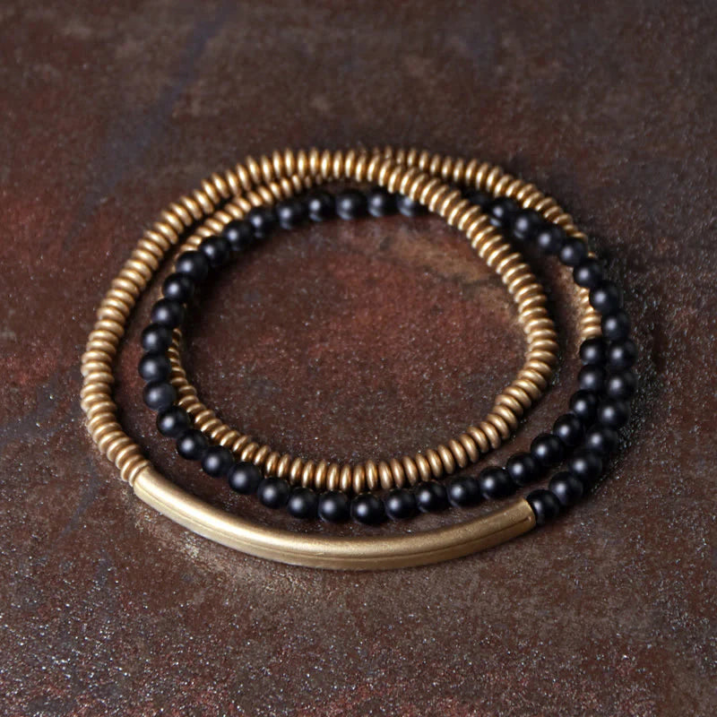 Buddha Stones Tibetan Various Agate Stone Copper Protection Triple Wrap Bracelet