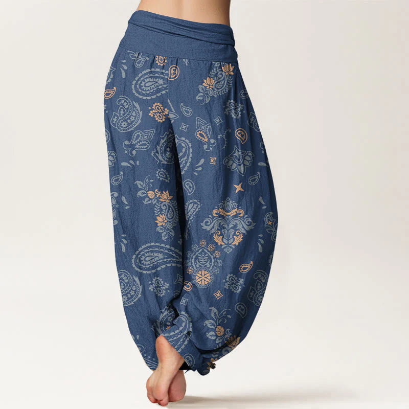 Buddha Stones Cotton Vintage Paisley Pattern Women's Elastic Waist Harem Pants