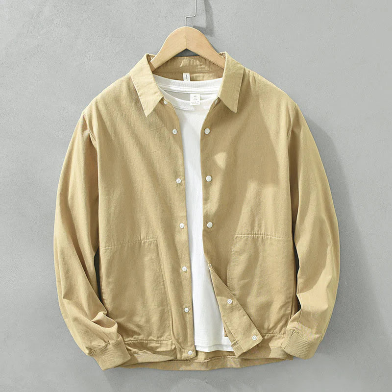 Buddha Stones Simple Solid Color Buttons Down Men's Stand Collar Long Sleeve Cotton Shirt