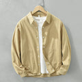 Buddha Stones Simple Solid Color Buttons Down Men's Stand Collar Long Sleeve Cotton Shirt