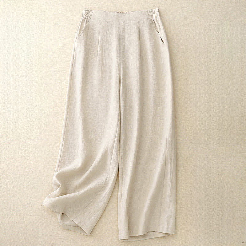 Buddha Stones Women's Spring Plain Simple 7-8 Length Cotton Pants With Pockets