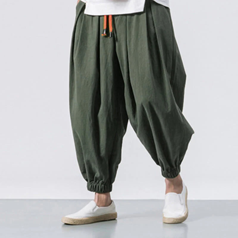 Buddha Stones Casual Sports Men's Solid Color Cotton Drawstring Pants With Pockets