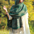 Buddha Stones Jacquard Ethnic Paisley Plants Pattern Tassel Soft Thermal Scarf Shawl