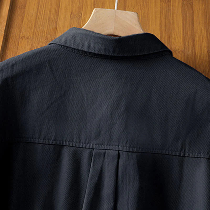 Buddha Stones Spring Plain Lapel Long Sleeve Women's Cotton Shirt With Pockets