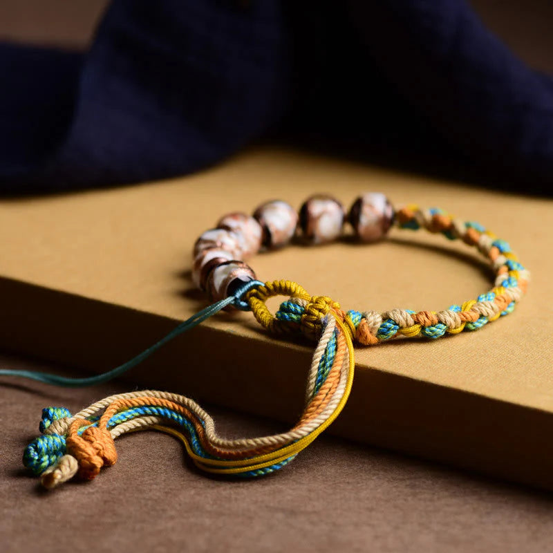 Buddha Stones Tibet Liuli Glass Wishing Health And Safety String Bracelet