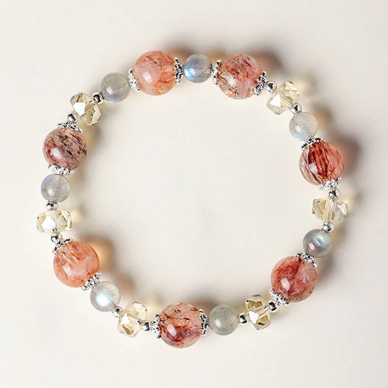 Buddha Stones Natural Aquamarine Super Seven Crystal Sparkling Faceted Bead Peace Bracelet
