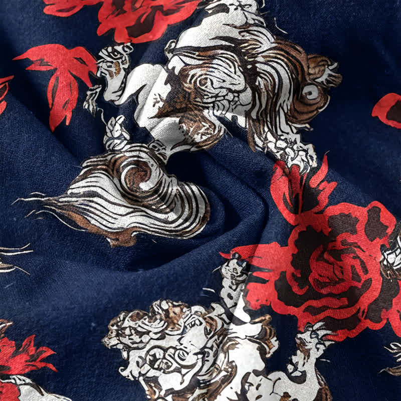 Buddha Stones Cotton Red Floral Cloud Print Henley Men's Short Sleeve Half Button Shirt