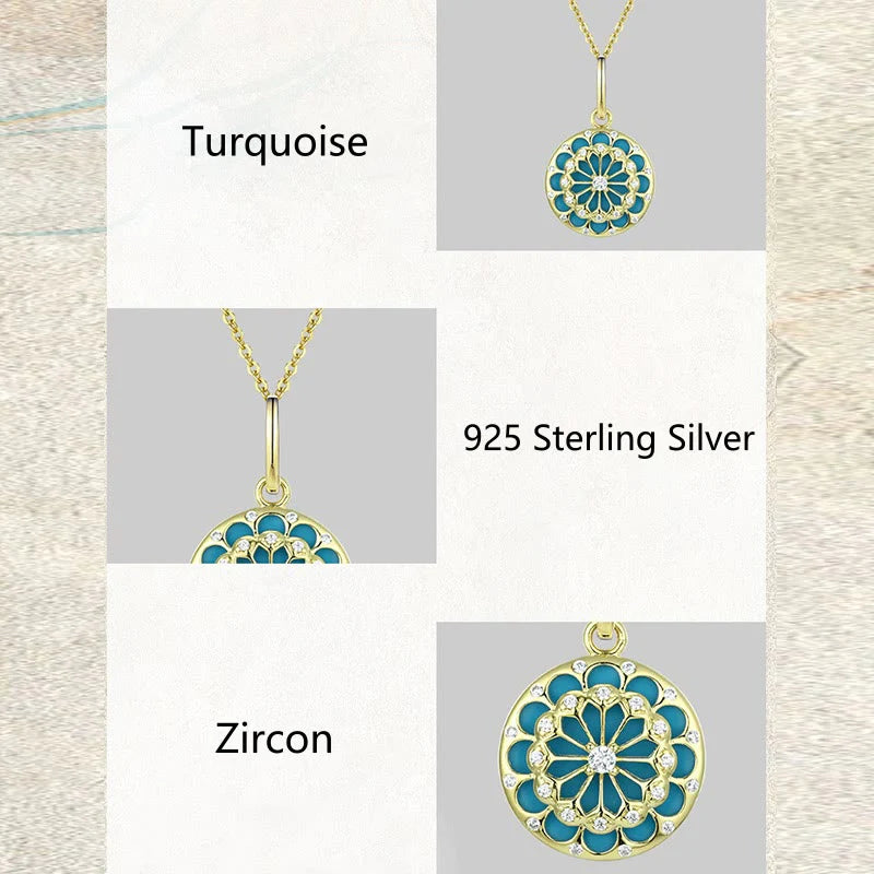 Buddha Stones 925 Sterling Silver Round Turquoise Zircon Protection Strength Necklace Pendant